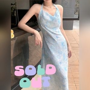 ***SOLD ON DEPOP***NWOT Fairycore Blue Halter Midi Dress size S